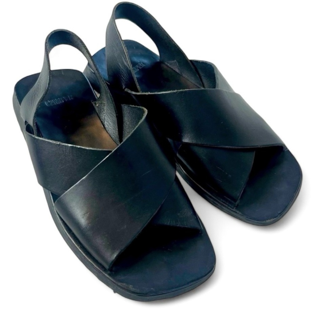 Camper Black Leather Crisscross Slingback Sandals